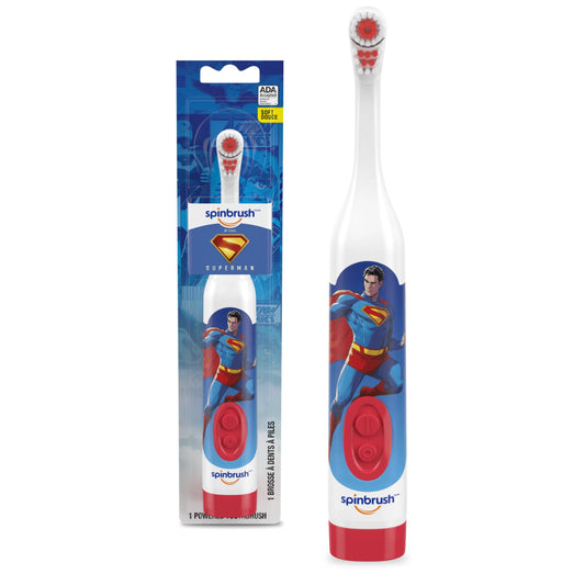 Superman Battery Powered Electric Toothbrush for Children Ages 3+ with AA Battery, Soft Head Bristles