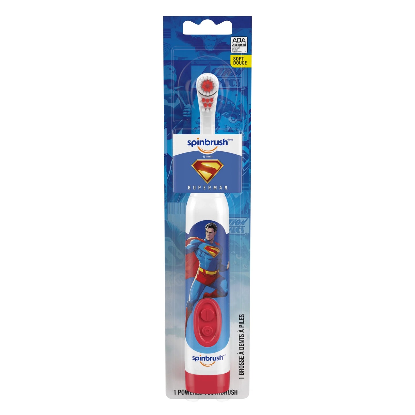 Superman Battery Powered Electric Toothbrush for Children Ages 3+ with AA Battery, Soft Head Bristles