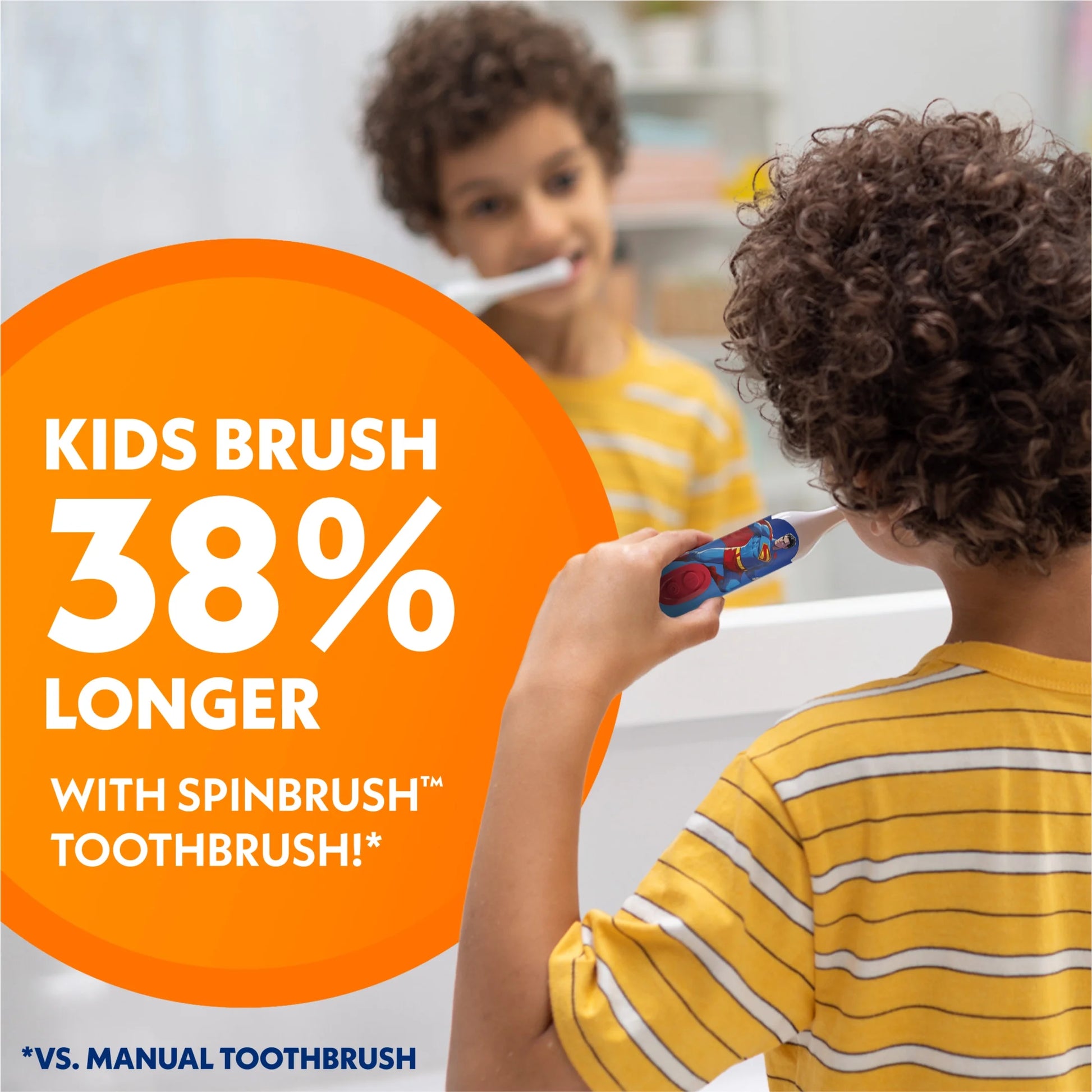Superman Battery Powered Electric Toothbrush for Children Ages 3+ with AA Battery, Soft Head Bristles
