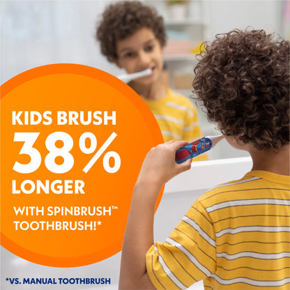Superman Battery Powered Electric Toothbrush for Children Ages 3+ with AA Battery, Soft Head Bristles